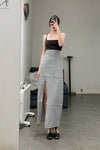 SWAYING/KNIT knitting stitching vest skirt SW23SS2L19 Deep Gray/Gray Orchid PS56